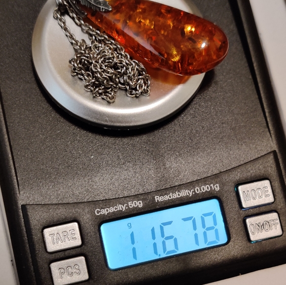 Art Nouveau Style Amber Pendant Silver Necklace - Picture 12 of 14